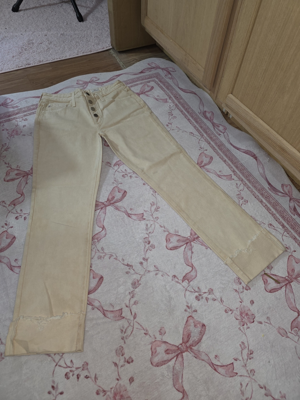 Ag Adriano Goldschmied Cream Straight-Leg Jeans with Button Fly
